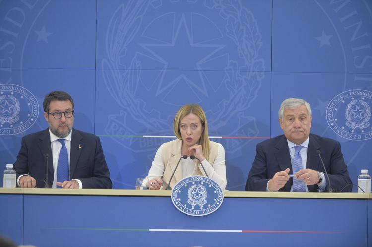 Matteo Salvini, Giorgia Meloni e Antonio Tajani - Fotogramma